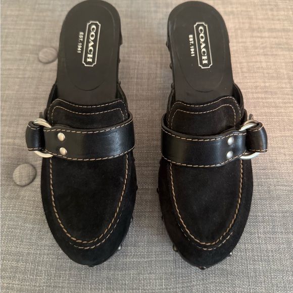 Coach Black Raina Wooden Mules with Buckle Detail - Picture 1 of 5